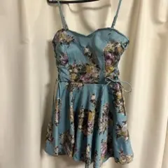 青 花柄 ノースリーブ ミニワンピース