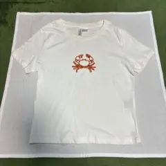 H&M DIVIDED カニ ビーズ刺繍 Tシャツ ホワイト