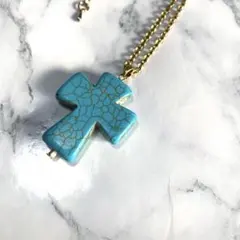 大人気のターコイズトルコ石 クロス 十字架ネックレス