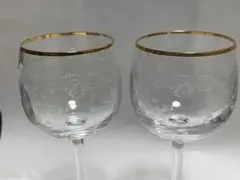 BOHEMIA ワイングラス 2客セット エッチング ボヘミアクリスタル 金彩