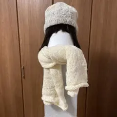アイボリー ニットスヌード リブ編み　にっと帽のセット