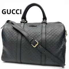 グッチ マイクロシマ レザー 2WAY ミニボストンバッグ ハンドバッグ 黒