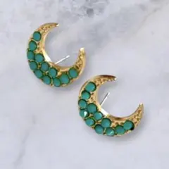 月　ターコイズ　ピアス　ゴールド　三日月　小ぶり　ブルー　レトロ調　トルコ石