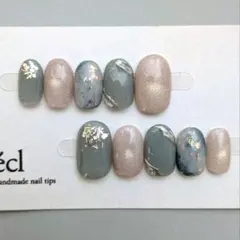 現品販売 ネイルチップ | 春ネイル くすみブルー ニュアンス ラメ マグネット