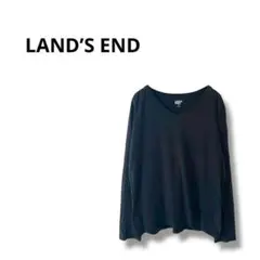 【ランズエンド】長袖　カットソー　Ｖネック　無地　カジュアル　大きめ　XXL