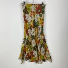 美品 BASILE28 バジーレ シルク ロングフレアスカート 花柄 シワ加工のサムネイル
