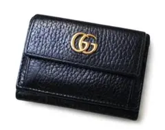 GUCCI グッチ GGマーモント 三つ折り レザー ウォレット ブラック