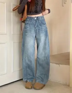 ハイウエストルーズフィット ヴィンテージブルーワイドレッグデニム