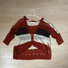 アナップミンピ　鍵あみ　ボーダー　 五分袖カーディガン