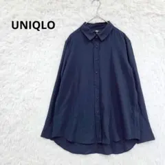 UNIQLO ユニクロ レーヨンブラウス 長袖シャツ ネイビー 紺 Sサイズのサムネイル