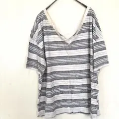 GAP ストライプ 半袖Tシャツ カットソー　Ｖネック【L】