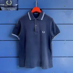 英国製 FREDPERRY M12ティップライン ポロシャツ 黒×ブルー 36