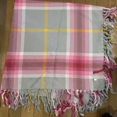 【未使用】アクリル チェック柄 ストール グレー ピンク