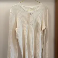 G U オフホワイト L リブ編み長袖ニット