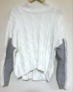 ケーブル編みタートルネックニットM1点もの❣️袖切り替え