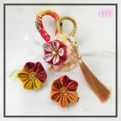 【SALE】C96 つまみ細工 ちりめん 髪飾り ミニヘアクリップ 3個セット