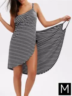 【新品】ボーダーパレオ　カバーアップ　ブラック　M　プール　スパ　 体型カバー