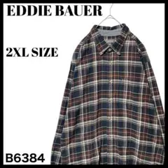 エディーバウアー チェック フランネルシャツ 長袖シャツ ブラウン 茶色 2XL