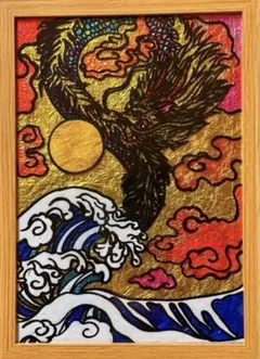龍神ステンドグラスガラス絵の具開運絵画ハンドメイドアート赤富士山沖縄イラスト犬猫