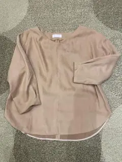 ピンクベージュ 淡いピンク スエード風 チュニック 七分袖