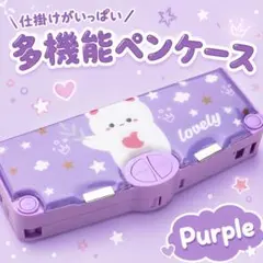 ペンケース 多機能 筆箱 小学生 パープル ふでばこ 箱型 かわいい 入学 くまのサムネイル