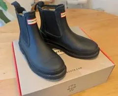 【美品】22cm HUNTER チェルシー レインブーツ 長靴 黒　サイドゴア
