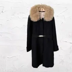 【ミッシュマッシュ】コート　ファー付　ベルト　膝丈　ウール　アンゴラ　サイズ38