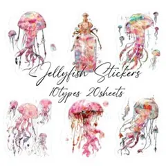 ステッカー　クラゲB　10種20枚　キラキラ加工　PET素材　コラージュ素材