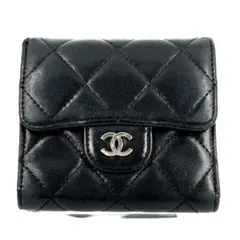 CHANEL シャネル　マトラッセ　キャビアスキン　三つ折り財布 ブラック