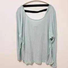 【希少】Champion レディース L ロンT 指穴付き 背中あき　水色