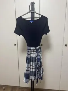 バーバリーブルーレーベル　半袖ニットワンピ★腰リボン付き
