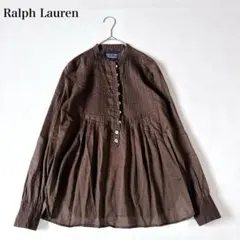 美品♡ポロラルフローレン バンドカラーシャツ ピンタック シェルボタン フリル