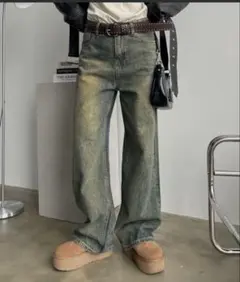 ⭐︎SHAGGIEオーロララインストーン付きヴィンテージルーズデニムパンツ⭐︎