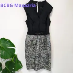 BCBG Maxazria ノースリーブひざ丈ワンピース 黒とグレー花柄