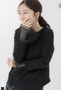 袖チュール切り替えトップス　　coca