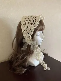 ヘッドドレス ボンネット バブーシュカ ハンドメイド 編み物 かぎ編み 森ガール