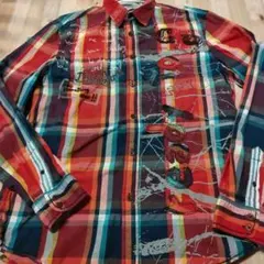 Desigual カラフルチェック☆刺繍長袖シャツ M 終売品