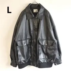 6070java【L】フェイクレザージャケット　ブルゾン　コラボ　ユニセックス黒