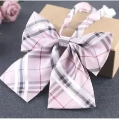 制服リボン ピンク チェック柄　かわいい　コスプレ　地雷系 スクール　シンプル