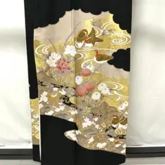 b10 正絹 黒留袖 比翼付 五つ紋 落款 刺繍 金銀彩 着物 - メルカリ