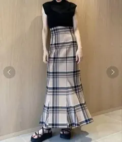 アリエク ハイウエストタイトヘムフレアチェックスカート