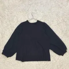 Rose Tiara ゆったり大きめニット×レース切替ブラウス ネイビー 46のサムネイル