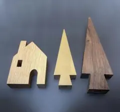 はーとぼっくす工房　えんとつのおうち1点、ツリー２点　木製置物　インテリア