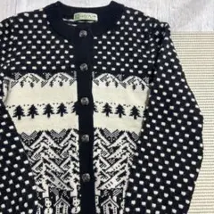 W1283◆美品 札幌 ひつじや 手編み ニット カーディガン 紺 ノルディック 札幌 ひつじや 手編み ニット カーディガン セーター チロリアン