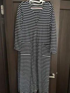 マタニティパジャマ M-L ネイビーとホワイトストライプ