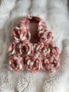 ハンドメイド　手編み 花モチーフ グラニーバッグ　薔薇バッグ