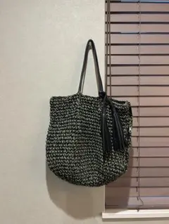 ROOTOTE 黒と緑のフリンジ付き トートバッグ