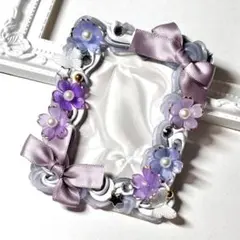 トレカケースデコホイップデコB8 量産 紫白シルバー スイーツ リボン 淡色 花