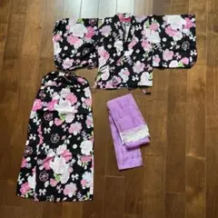 bee des Bee 浴衣ドレス 110cm 黒 花柄　3点セットのサムネイル