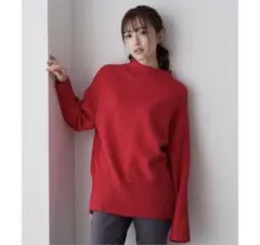 イッカ ハイネックバックスリットプルオーバー チュニック丈 ピンク Lのサムネイル
